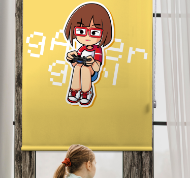Illustratie van een gamermeisje nerd rolgordijn - TenStickers