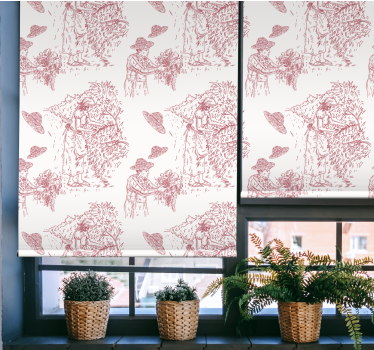 Illustratie van een oogstscène rolgordijn bloemen en planten - TenStickers