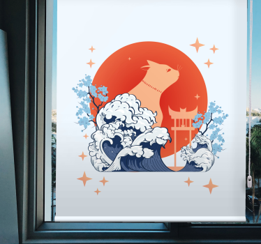 Kat met golven rolgordijn dieren - TenStickers