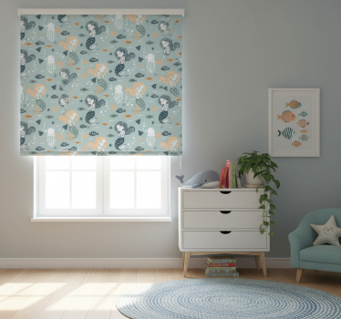 Kinderkamer rolgordijn blauw magisch zeemeermin patroon - TenStickers