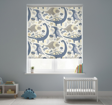 Kinderkamer rolgordijn blauwe dinosaurussen nordic stijl - TenStickers