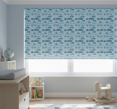 Kinderkamer rolgordijn blauwe stadsvoertuigen nordic stijl - TenStickers