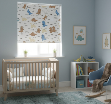 Kinderkamer rolgordijn blije blauwe en bruine dinosaurussen - TenStickers