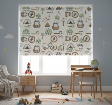 Kinderkamer rolgordijn camping tas kom hoofdlamp kompas - TenStickers