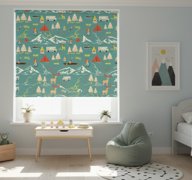 Kinderkamer rolgordijn campingman bomen en route - TenStickers