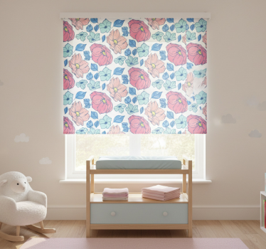 Kinderkamer rolgordijn delicate roze en blauwe bloemen - TenStickers