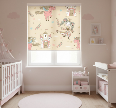 Kinderkamer rolgordijn eenhoorn kasteel en prinses - TenStickers