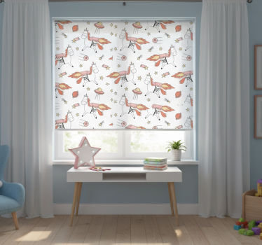 Kinderkamer rolgordijn eenhoornpatroon met ruimte-symbolen - TenStickers