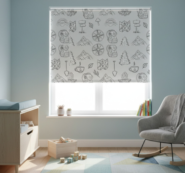 Kinderkamer rolgordijn handgetekende kompas bergspullen - TenStickers