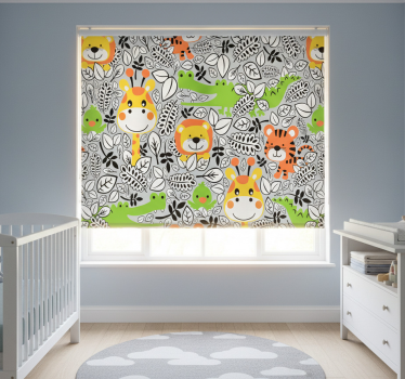 Kinderkamer rolgordijn jungle vrienden grijs - TenStickers