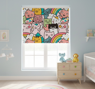 Kinderkamer rolgordijn kattenkrabbels pastelkleuren - TenStickers