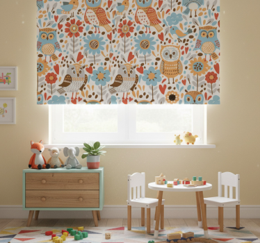 Kinderkamer rolgordijn kleurrijke uilen met bloemen patroon - TenStickers