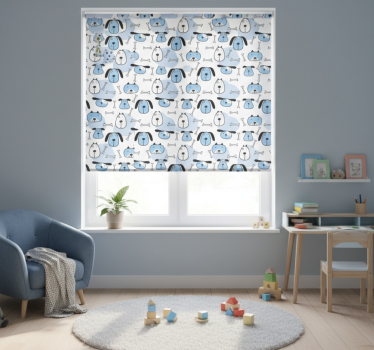 Kinderkamer rolgordijn met blauw getekende hondenpatroon - TenStickers