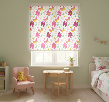 Kinderkamer rolgordijn met bloemen en vlinders patroon - TenStickers