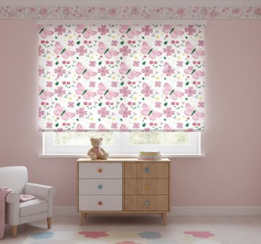Kinderkamer rolgordijn met delicate roze bloemen en vlinders - TenStickers