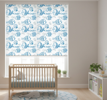 Kinderkamer rolgordijn met getekende blauwe vissen - TenStickers