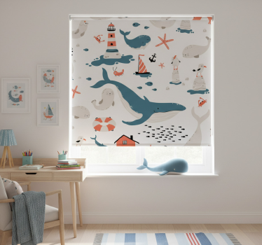 Kinderkamer rolgordijn met oceaanwalvissen thema - TenStickers