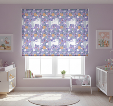 Kinderkamer rolgordijn met patroon van eenhoorns en bloemen - TenStickers
