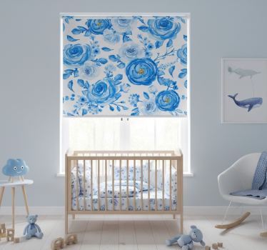 Kinderkamer rolgordijn nordic stijl blauwe klokken bloemen - TenStickers
