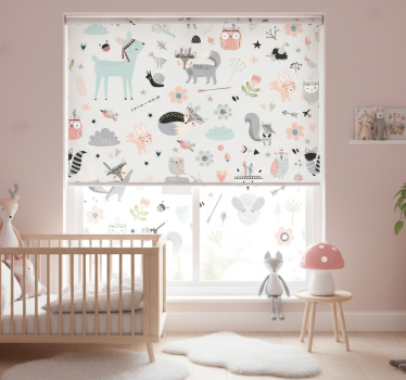 Kinderkamer rolgordijn nordic stijl roze bos - TenStickers