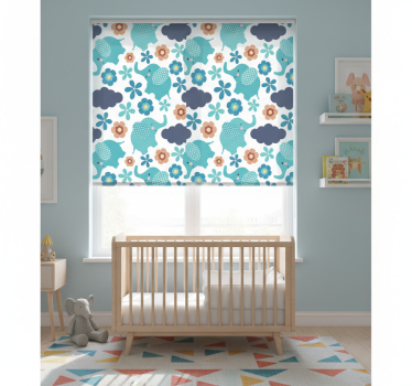 Kinderkamer rolgordijn olifanten en bloemen - TenStickers