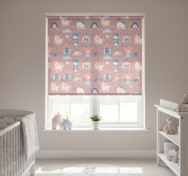 Kinderkamer rolgordijn pastel eenhoorns en prinses - TenStickers