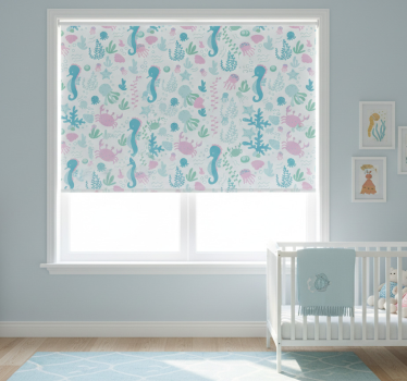Kinderkamer rolgordijn pastel kleur zeedieren en planten - TenStickers