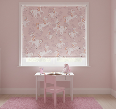 Kinderkamer rolgordijn roze eenhoorn met bloemen - TenStickers