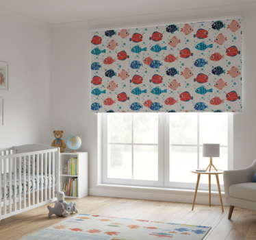Kinderkamer rolgordijn roze en blauwe vissen - TenStickers