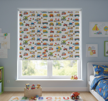 Kinderkamer rolgordijn schattig ontwerp graafmachines - TenStickers