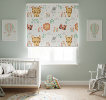 Kinderkamer rolgordijn schattige pastel dieren en regenbogen - TenStickers
