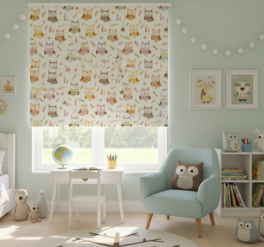Kinderkamer rolgordijn schattige uilen met beroepen - TenStickers