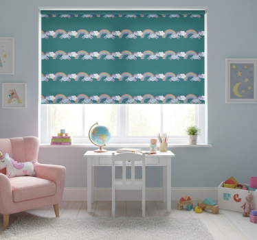 Kinderkamer rolgordijn teal achtergrond met eenhoorns - TenStickers