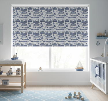 Kinderkamer rolgordijn verschillend blauw bootpatroon - TenStickers