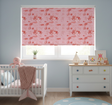 Kinderkamer rolgordijn zeemeermin roze zwaaiend en lachend - TenStickers
