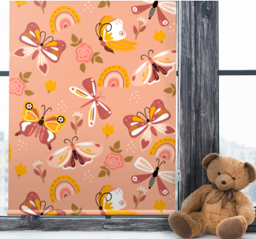 Roze fladderend patroon rolgordijn vlinders - TenStickers