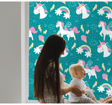 Blauw eenhoornpatroon kinderkamer rolgordijn - TenStickers