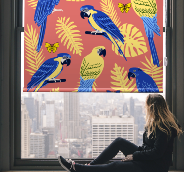 Kleurrijke papegaaien vertonen zich rolgordijn dieren - TenStickers