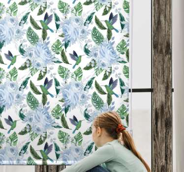 Kolibries en rozen rolgordijn bloemen en planten - TenStickers
