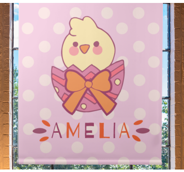 Kuikentje met strik en naam rolgordijn gepersonaliseerd - TenStickers