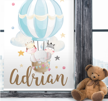 Kunst rolgordijnen Drie dieren op ballonnen met sterren en wolken - TenStickers
