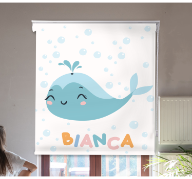Kinderkamer rolgordijn Gelukkige walvis met naam - TenStickers
