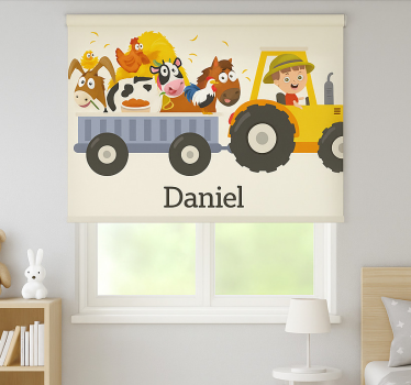 Landbouwtractor met naam rolgordijn gepersonaliseerd - TenStickers