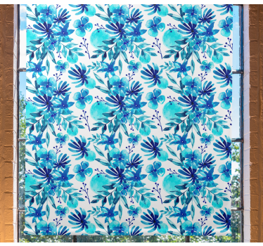 Levendig blauw thema rolgordijn bloemen en planten - TenStickers