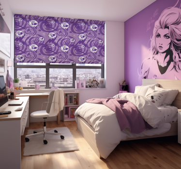 Lila graffiti met schedels Tiener rolgordijn - TenStickers