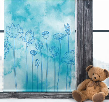 Lotusblauw patroon rolgordijn bloemen en planten - TenStickers