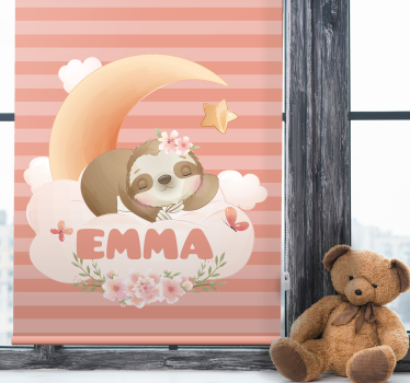 Naam met luiaard en maan kinderkamer rolgordijn - TenStickers