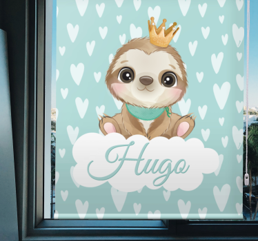 Luiaard met kroon en naam kinderkamer rolgordijn - TenStickers