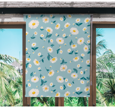 Madeliefblauw patroon rolgordijn bloemen en planten - TenStickers