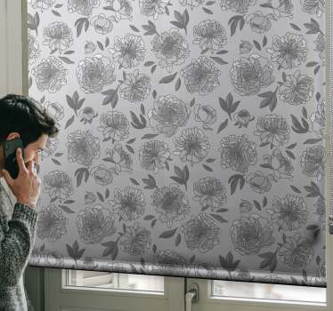 Monochroom pioenpatroon rolgordijn bloemen - TenStickers